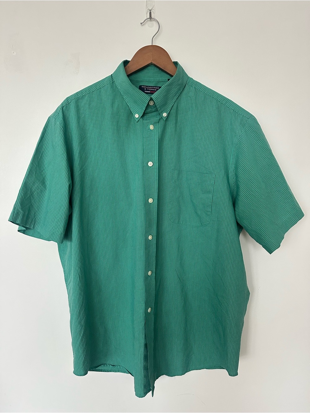 Roundtree & Yorke TravelSmart Green Micro Check Button-Up Shirt XL